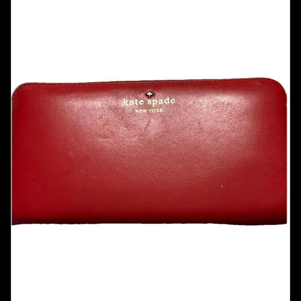 Kate Spade Deep Red Leather Slim Bifold Zipper Wallet - Picture 2 of 8